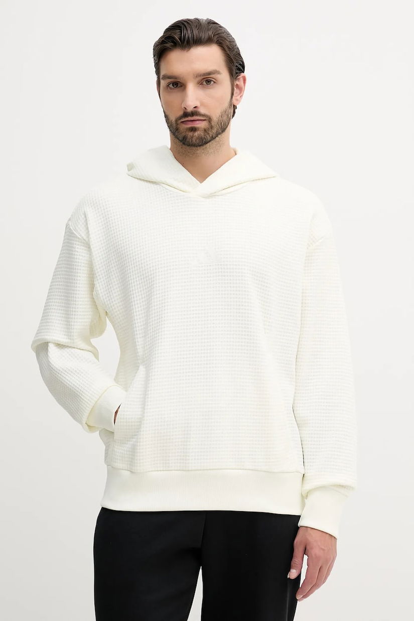adidas hanorac de bumbac All SZN culoarea bej, cu glugă, neted, JL6558