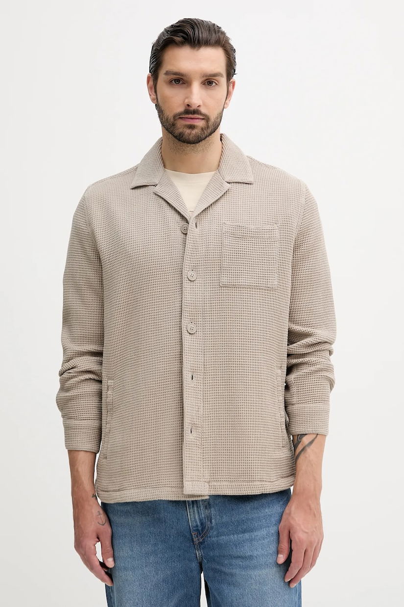 Barbour cămașă din bumbac SANDWOOD culoarea bej, cu guler clasic, relaxed, MOS0416