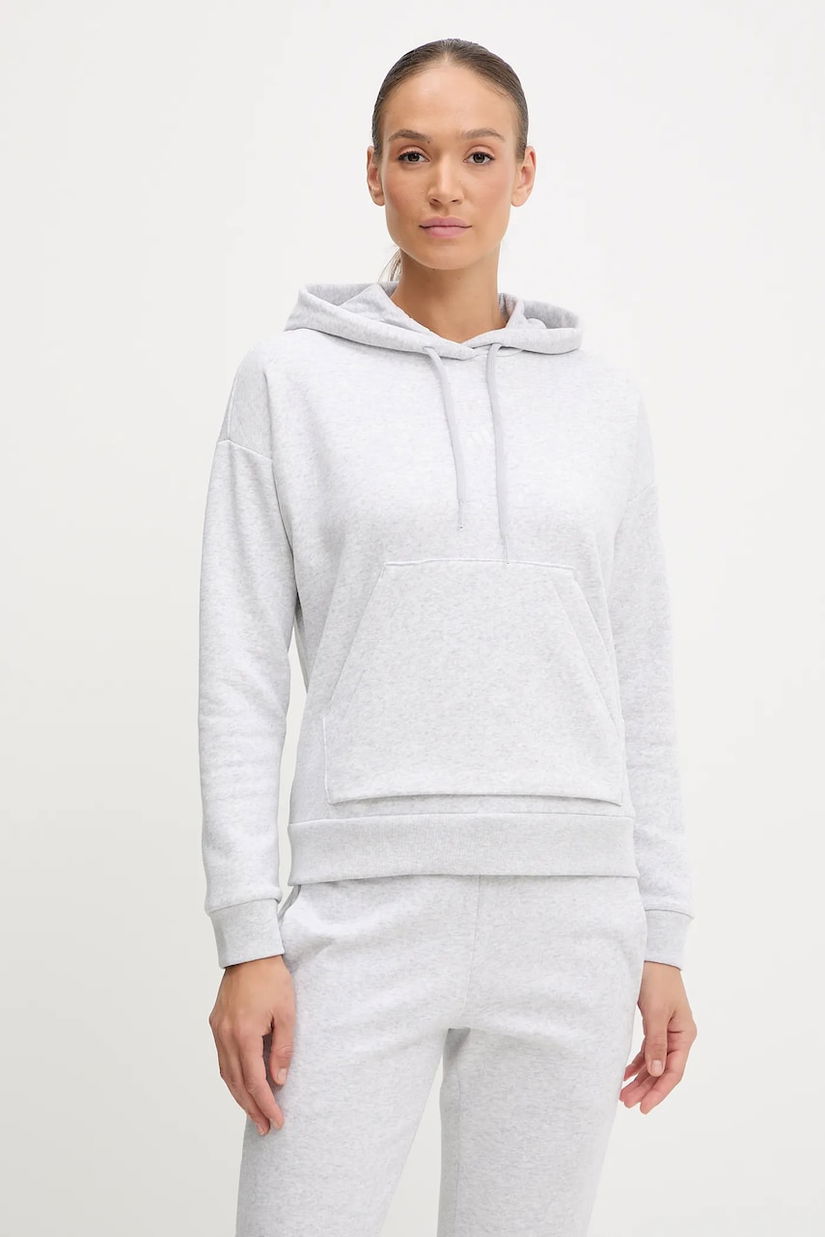adidas bluză Essentials Small Logo Feel Cozy Hoodie culoarea gri, cu glugă, melanj, JN1853