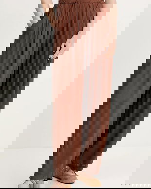 Answear Lab pantaloni din in culoarea maro, drept, high waist