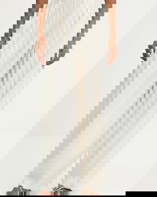 Answear Lab pantaloni din in culoarea bej, drept, high waist