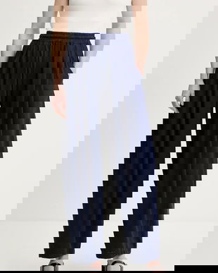 Answear Lab pantaloni din in culoarea albastru marin, drept, high waist