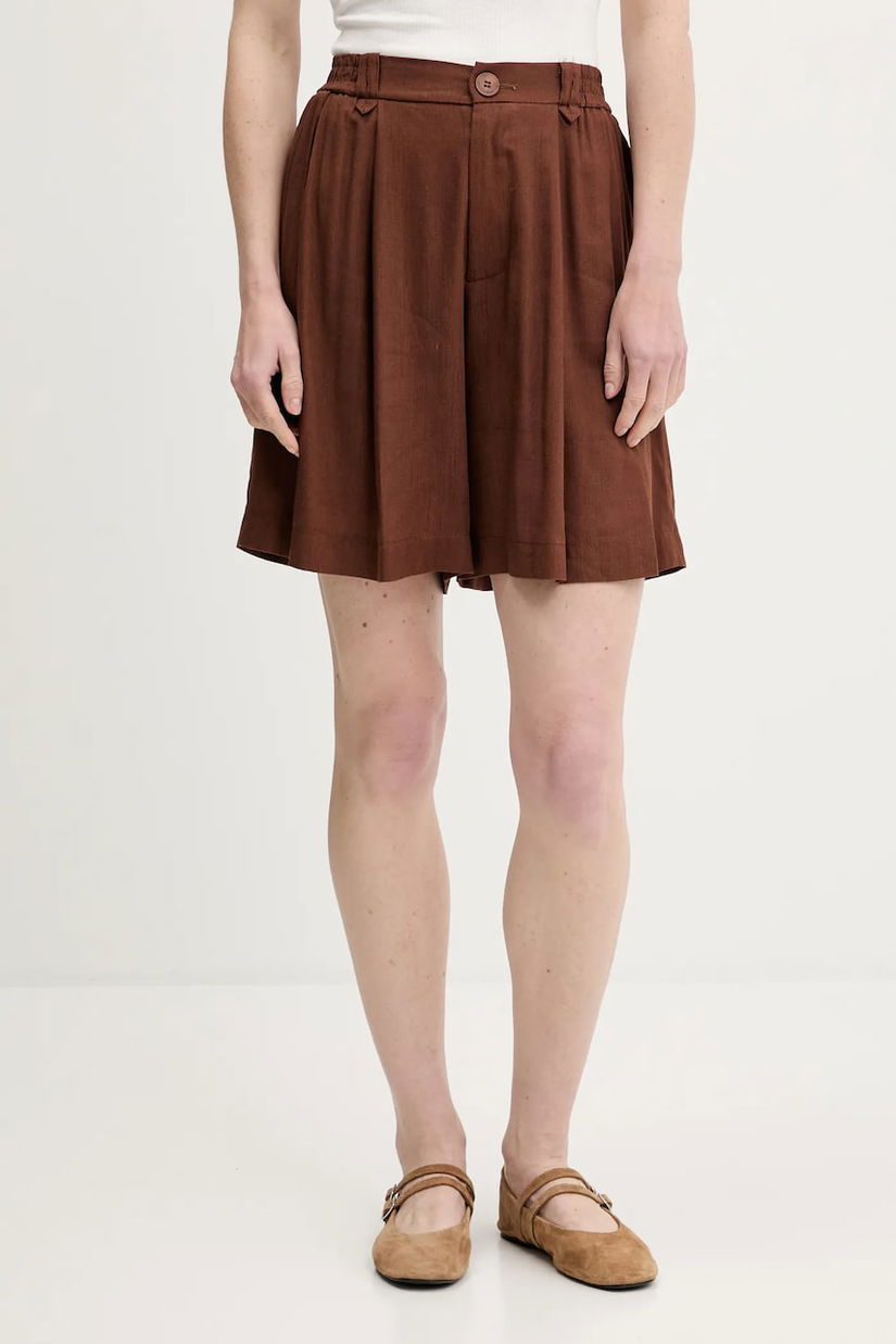Answear Lab pantaloni scurți cu in culoarea maro, neted, high waist