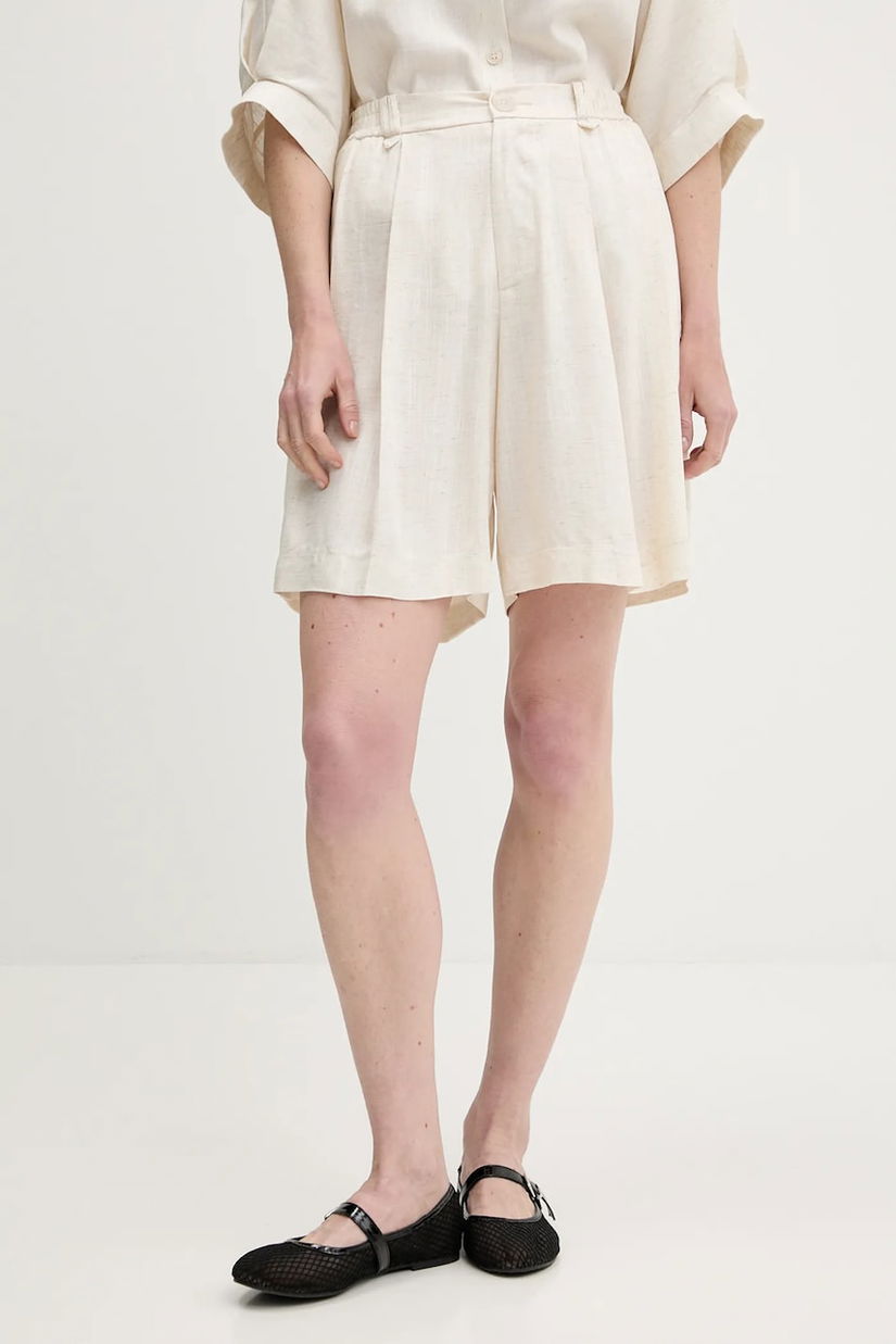 Answear Lab pantaloni scurți cu in culoarea bej, neted, high waist