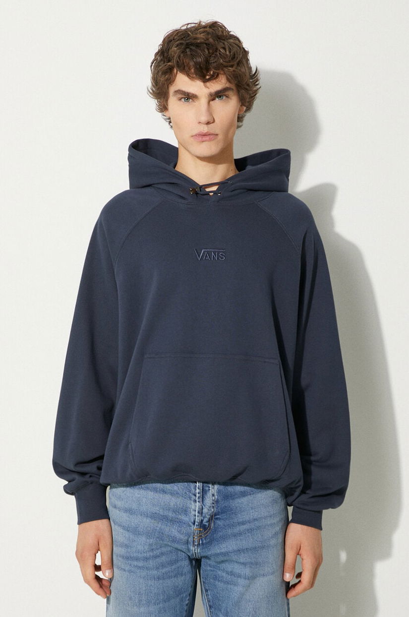 Vans hanorac de bumbac Premium Classics LX Hoodie Fleece barbati, culoarea albastru marin, cu glugă, neted, VN000GZ1D6Q1
