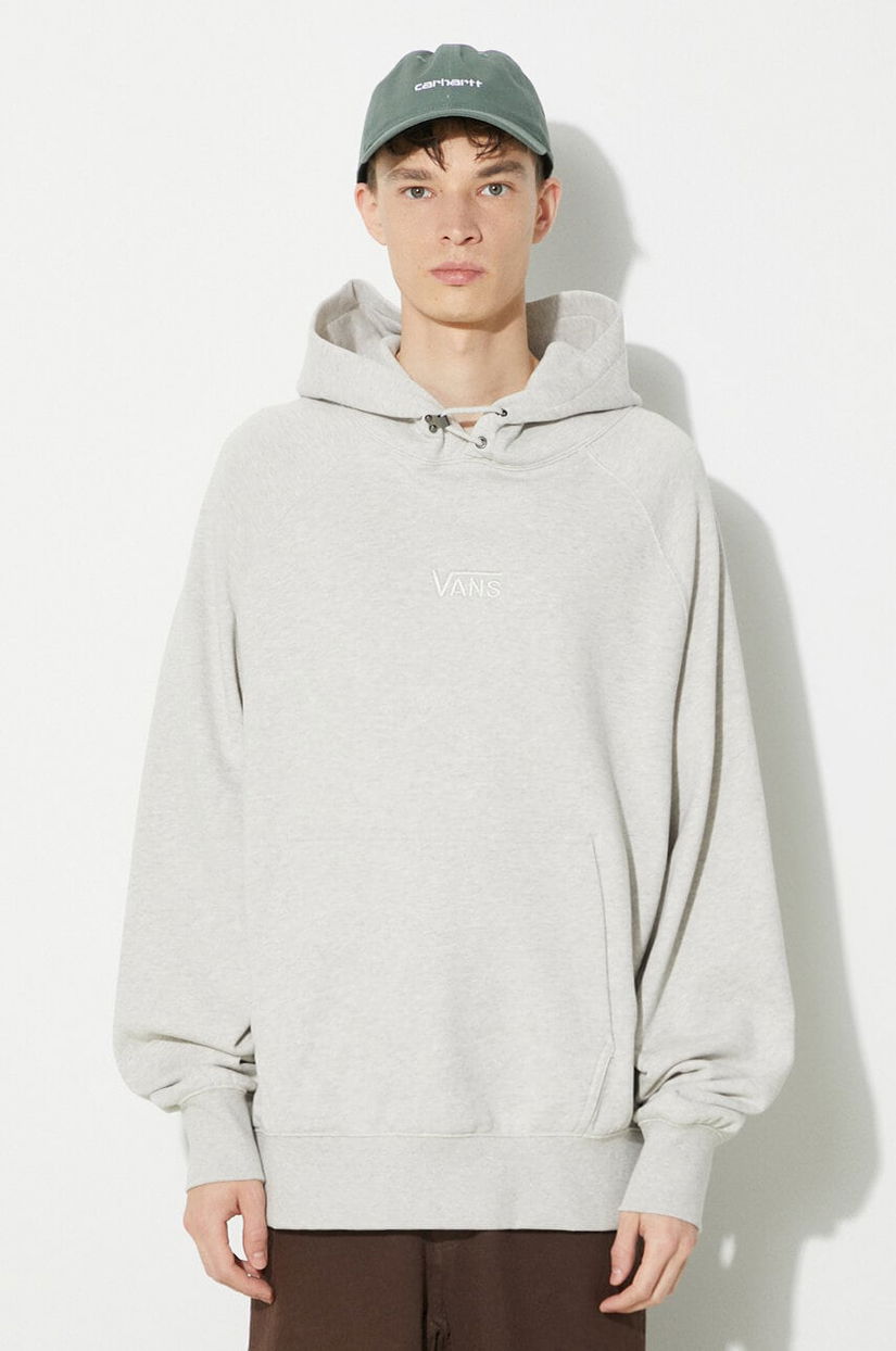 Vans hanorac de bumbac Premium Standards Hoodie Fleece LX barbati, culoarea bej, cu glugă, melanj, VN000GZ1RKZ1