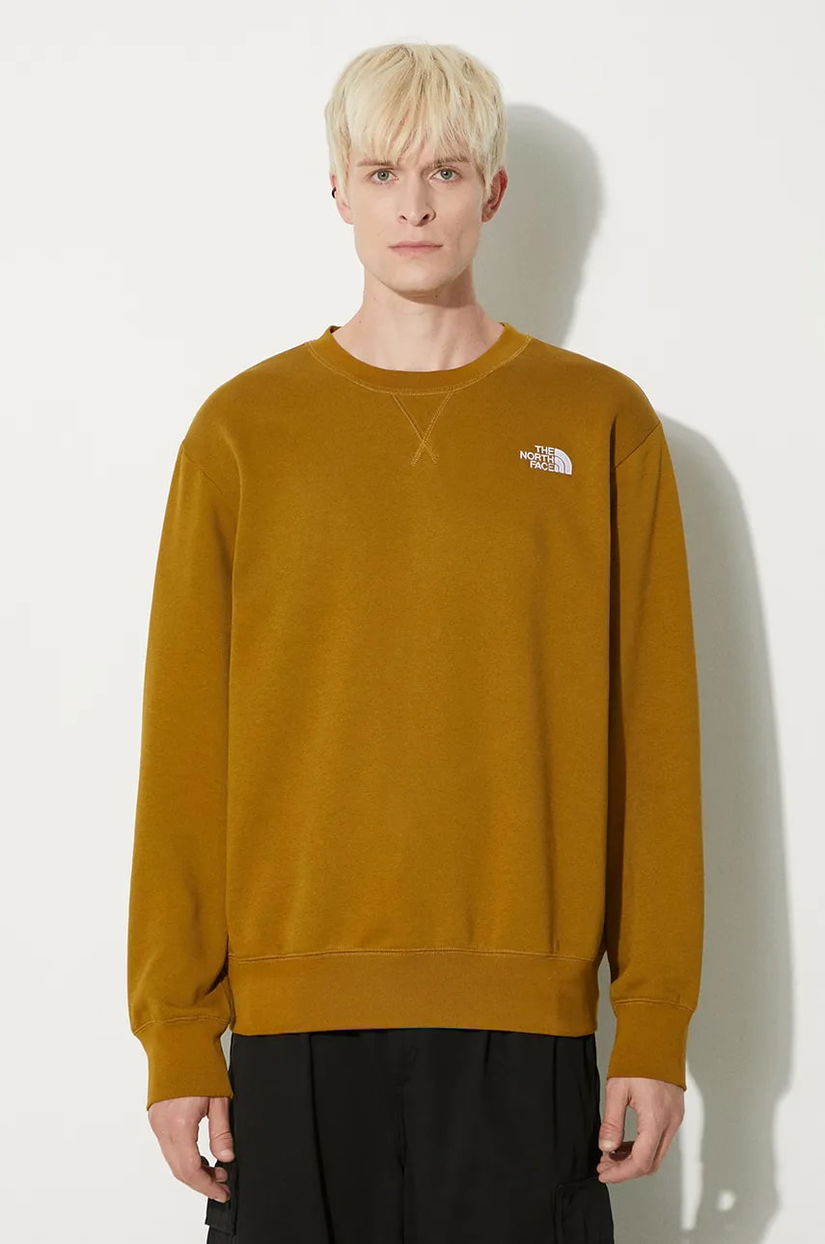 The North Face bluza Essential Relaxed Crew barbati, culoarea verde, neted, NF0A89ET1OB1