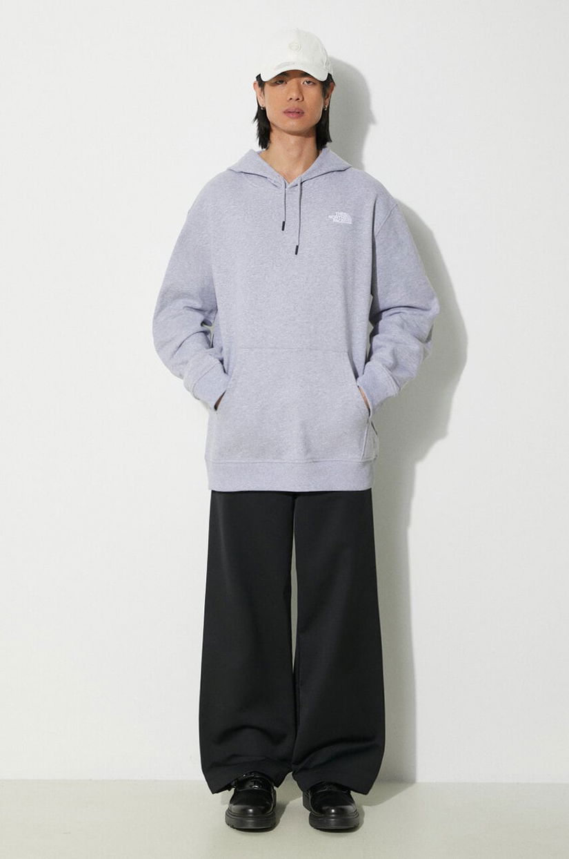 The North Face bluza M Essential Hoodie barbati, culoarea gri, cu glugă, melanj, NF0A7ZJ9DYX1