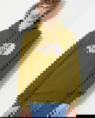 The North Face hanorac de bumbac M Drew Peak Pullover Hoodie barbati, culoarea verde, cu glugă, cu imprimeu, NF00AHJYPIB1