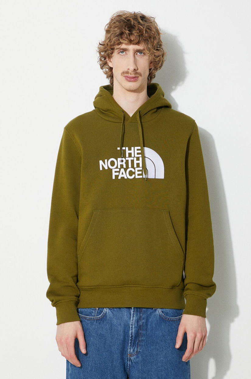 The North Face hanorac de bumbac M Drew Peak Pullover Hoodie barbati, culoarea verde, cu glugă, cu imprimeu, NF00AHJYPIB1