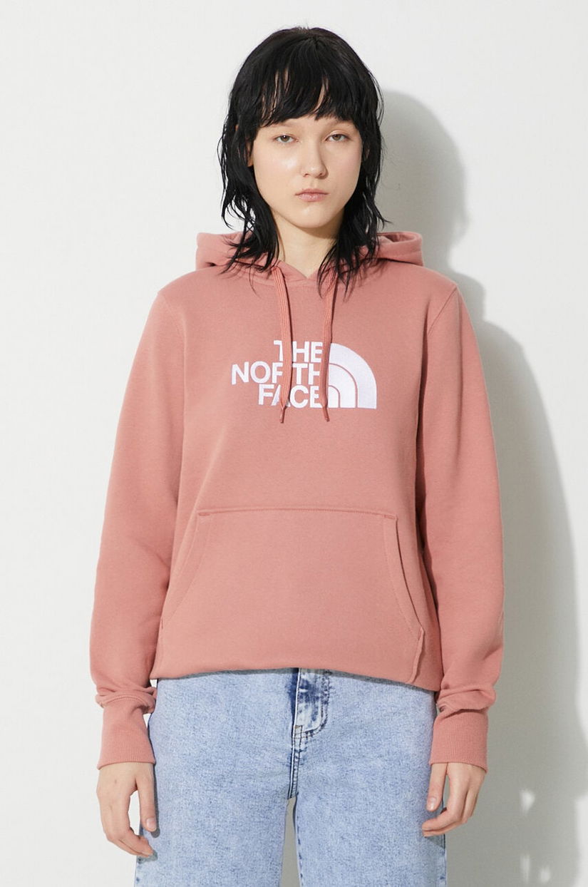 The North Face hanorac de bumbac W Drew Peak Pullover Hoodie femei, culoarea roz, cu glugă, NF0A55ECNXQ1