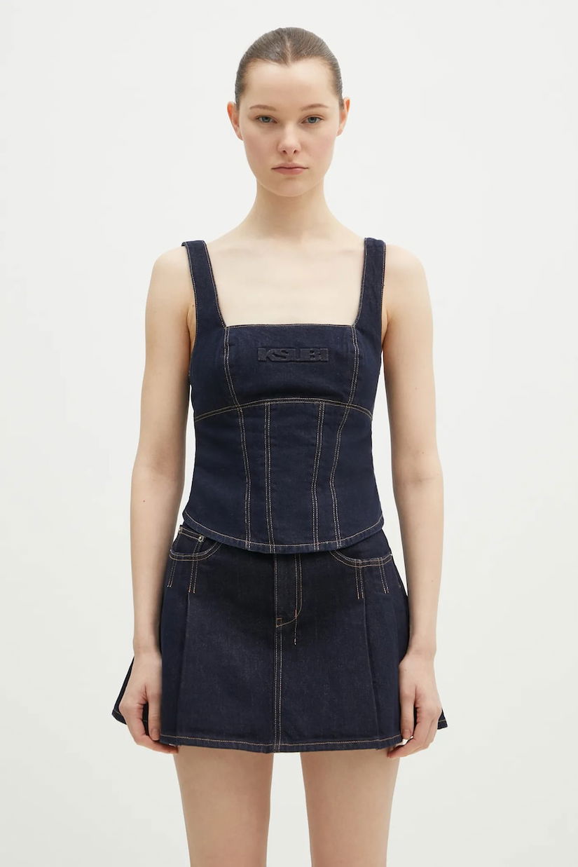 KSUBI bluză subțire din denim Hera Bustier Zenith Pop femei, culoarea bleumarin, uni, WPS25FT005