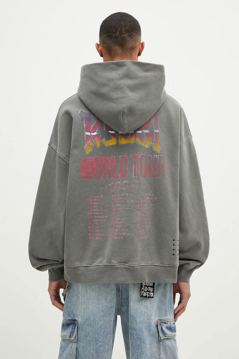 KSUBI hanorac de bumbac Global Ekcess bărbați, culoarea gri, cu glugă, cu imprimeu, MPS25FL004