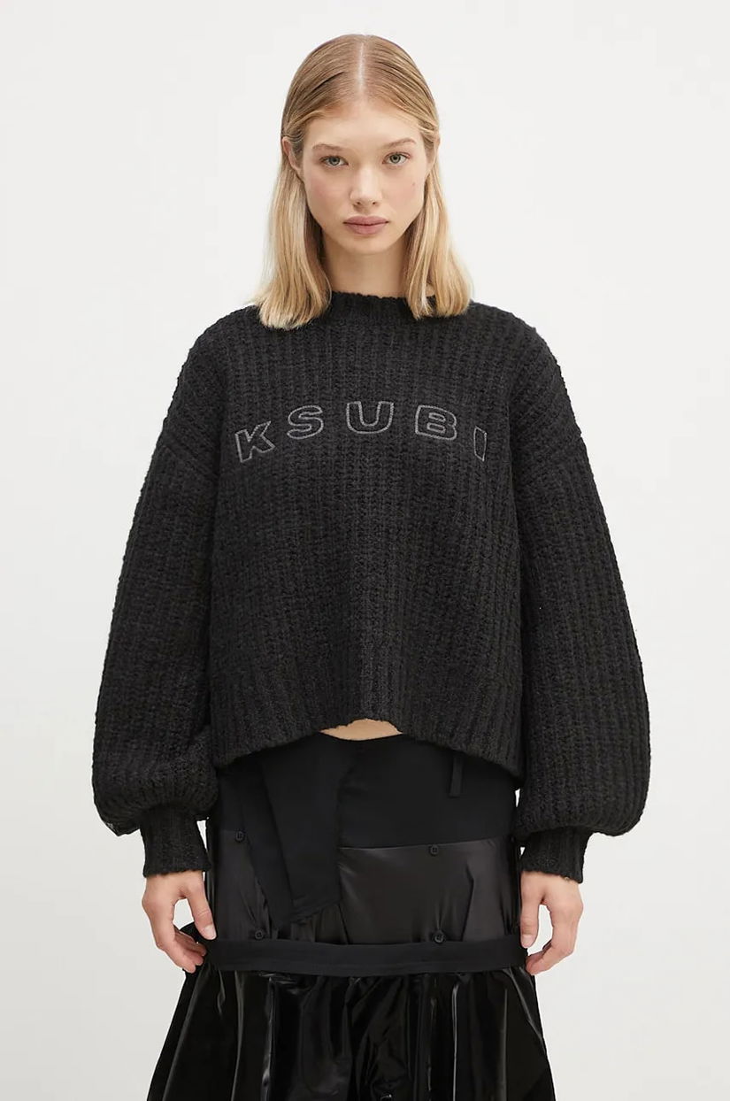 KSUBI pulover de lână Bookie Knit femei, culoarea negru, călduros, WFA24KW003