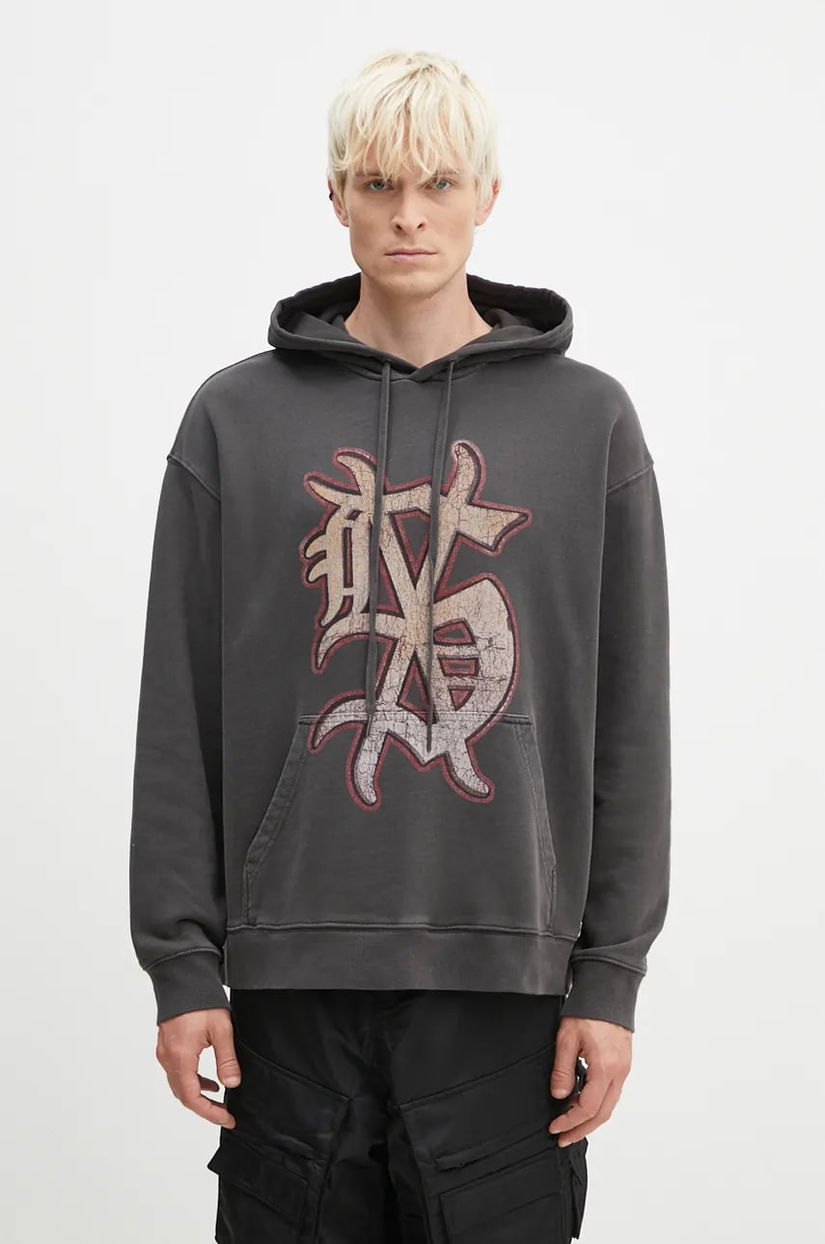 KSUBI hanorac de bumbac Dug Out Biggie Hoodie barbati, culoarea gri, cu glugă, cu imprimeu, MFA24FL017