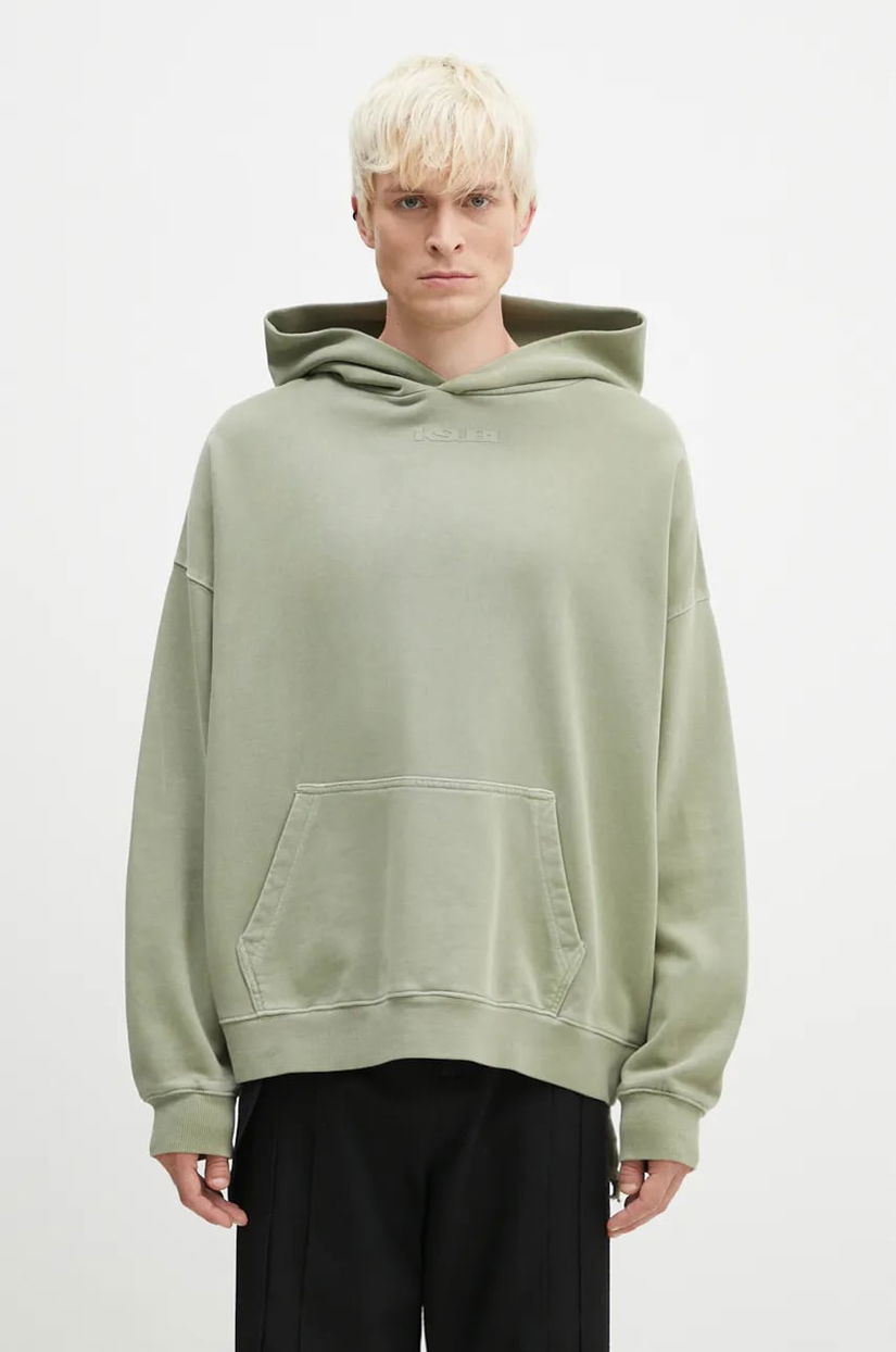 KSUBI hanorac de bumbac Sott Ekcess barbati, culoarea verde, cu glugă, cu imprimeu, MFA24FL003