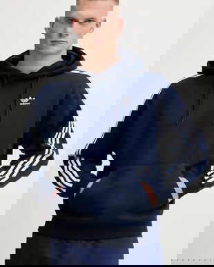 adidas Originals bluză Baggy Hoodie culoarea bleumarin, cu glugă, cu imprimeu, JP1075