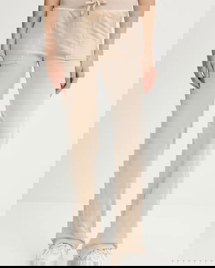 Juicy Couture pantaloni de trening din velur DEL RAY POCKETED PANT culoarea bej, uni, JCAP180G