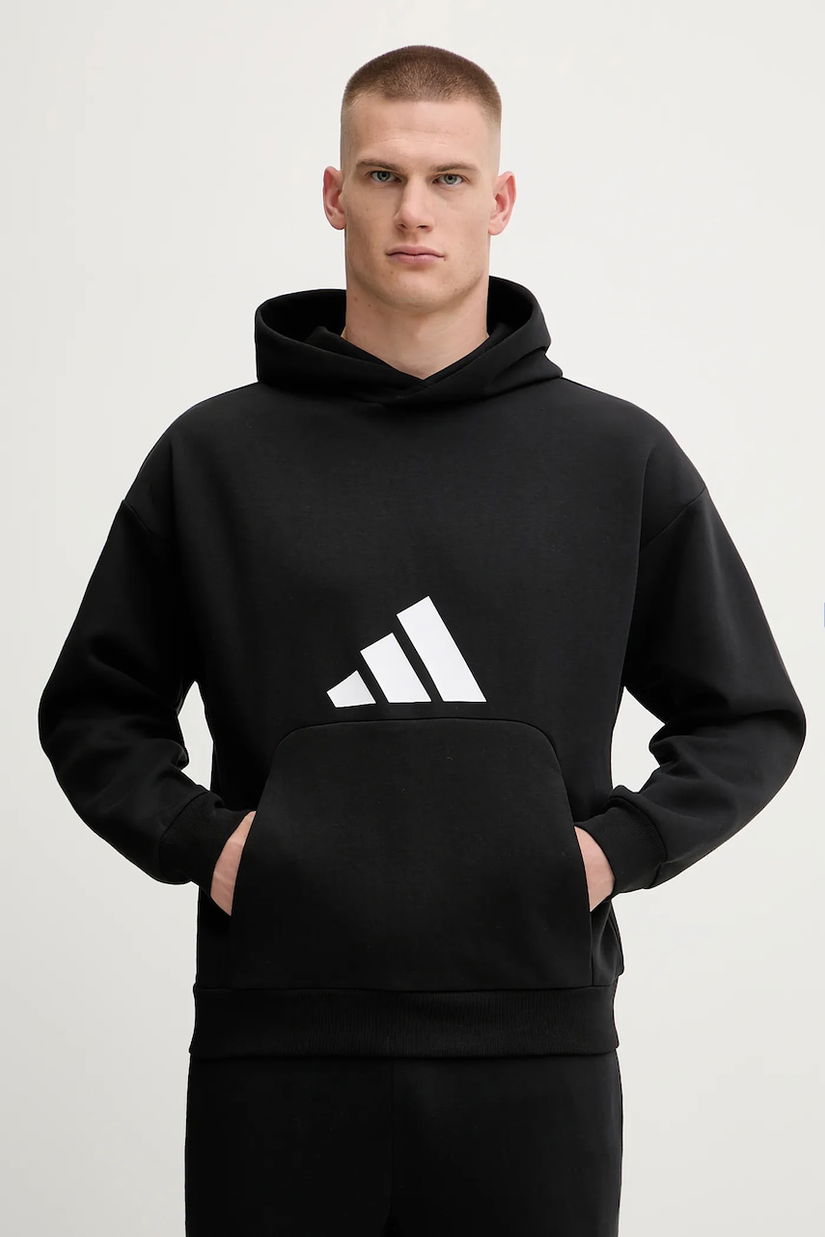 adidas bluză Future Icons culoarea negru, cu glugă, cu imprimeu, JI8769