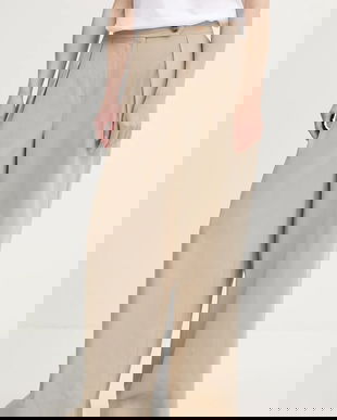 Barbour pantaloni din amestec de in LUCY culoarea bej, lat, high waist, LTR0384