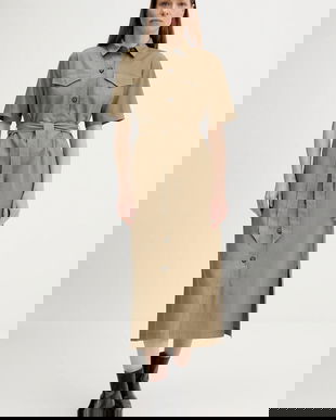 Barbour rochie din amestec de in NICOLE culoarea verde, midi, drept, LDR0894