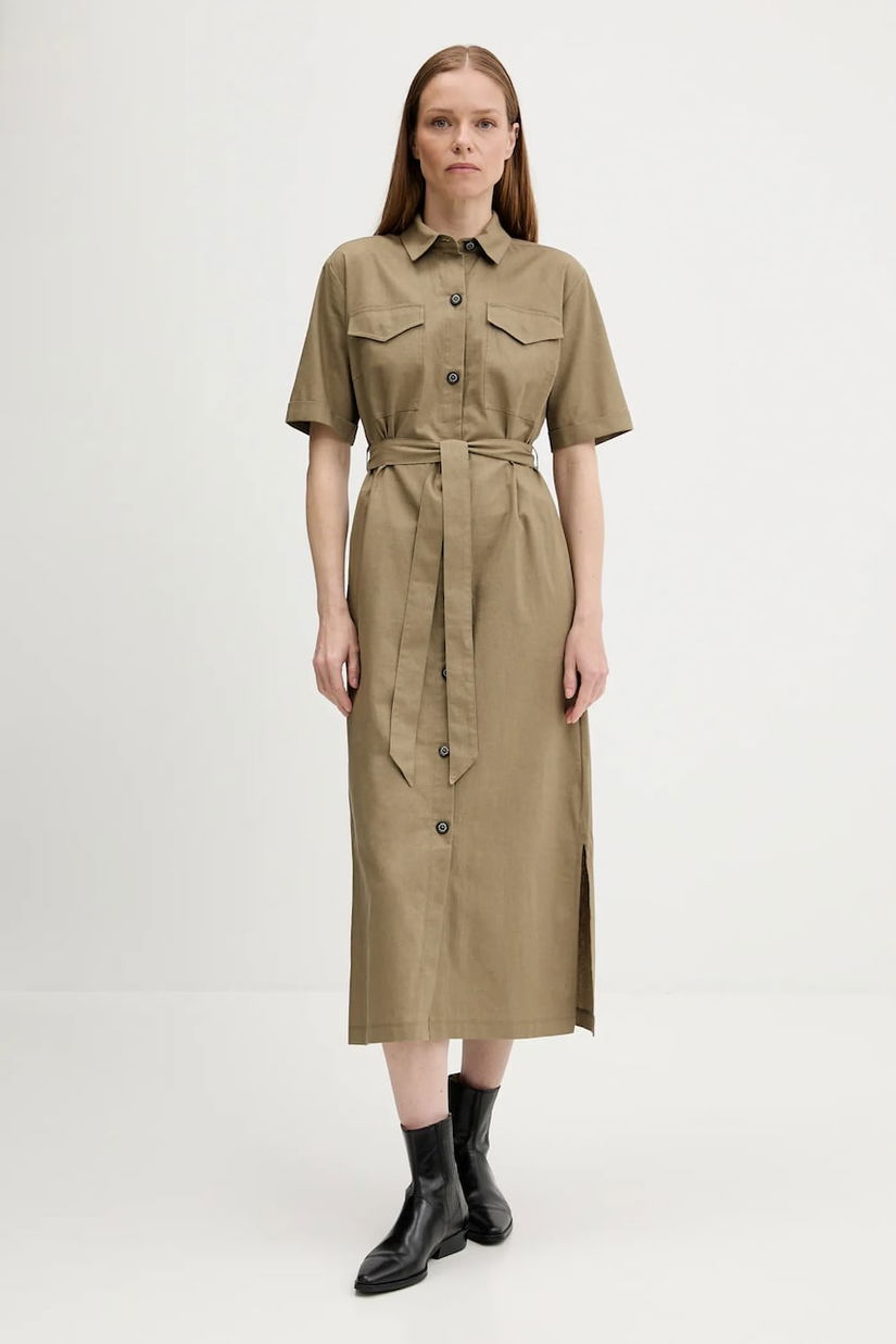 Barbour rochie din amestec de in NICOLE culoarea verde, midi, drept, LDR0894