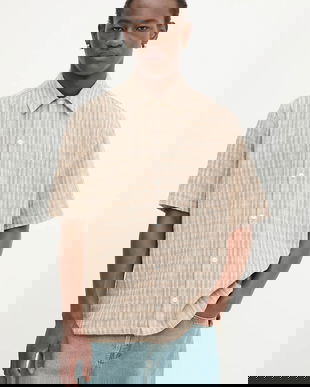 Samsoe Samsoe cămașă SAAYO culoarea bej, cu guler clasic, relaxed, M25200047