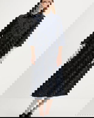 Barbour rochie din bumbac MELISSA culoarea bleumarin, midi, evazați, LDR0896