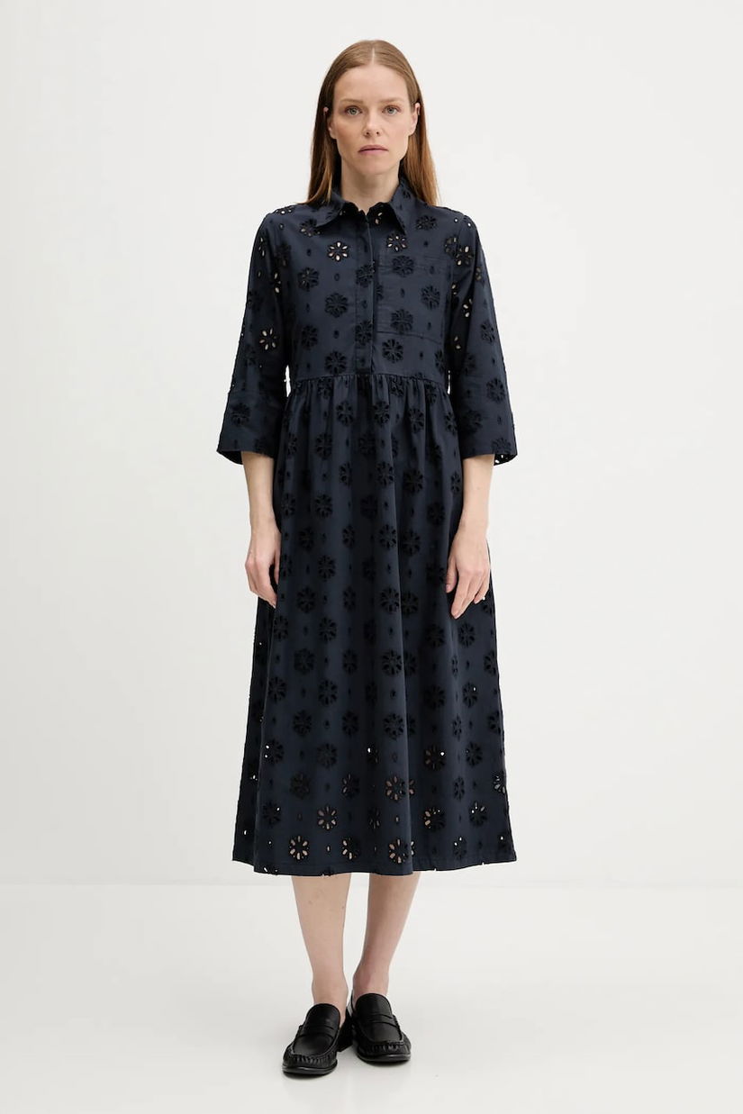 Barbour rochie din bumbac MELISSA culoarea bleumarin, midi, evazați, LDR0896