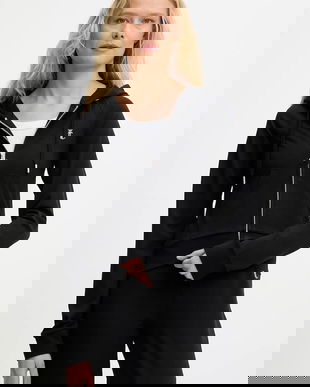 Juicy Couture bluză SINGLE JERSEY OLA HOODIE culoarea negru, cu glugă, cu imprimeu, JCWAS125310