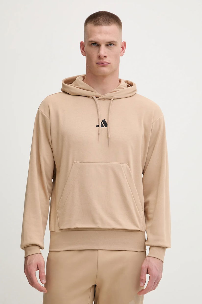 adidas bluză Feelcozy culoarea bej, cu glugă, uni, JX3325