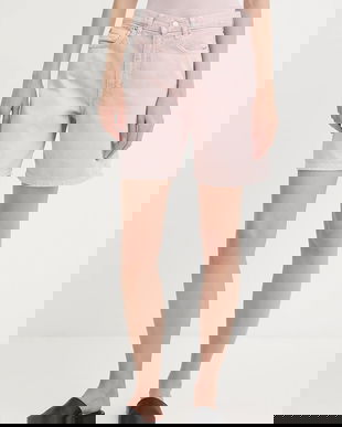 Samsoe Samsoe pantaloni scurți jeans SASHELLY culoarea roz, uni, high waist, F25200013