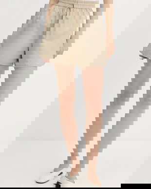 Samsoe Samsoe pantaloni scurți SAYUNA culoarea bej, uni, high waist, F25200004