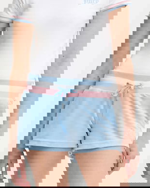 Juicy Couture pantaloni scurți VELOUR STRIPE BOOTY SHORT cu imprimeu, high waist, JCWHS225354