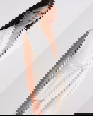 Karl Lagerfeld vestă culoarea bej, un singur rand de nasturi, A3W14043