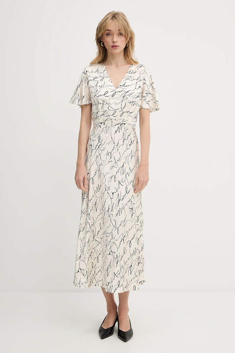 Karl Lagerfeld rochie culoarea bej, maxi, evazati, A3W13029