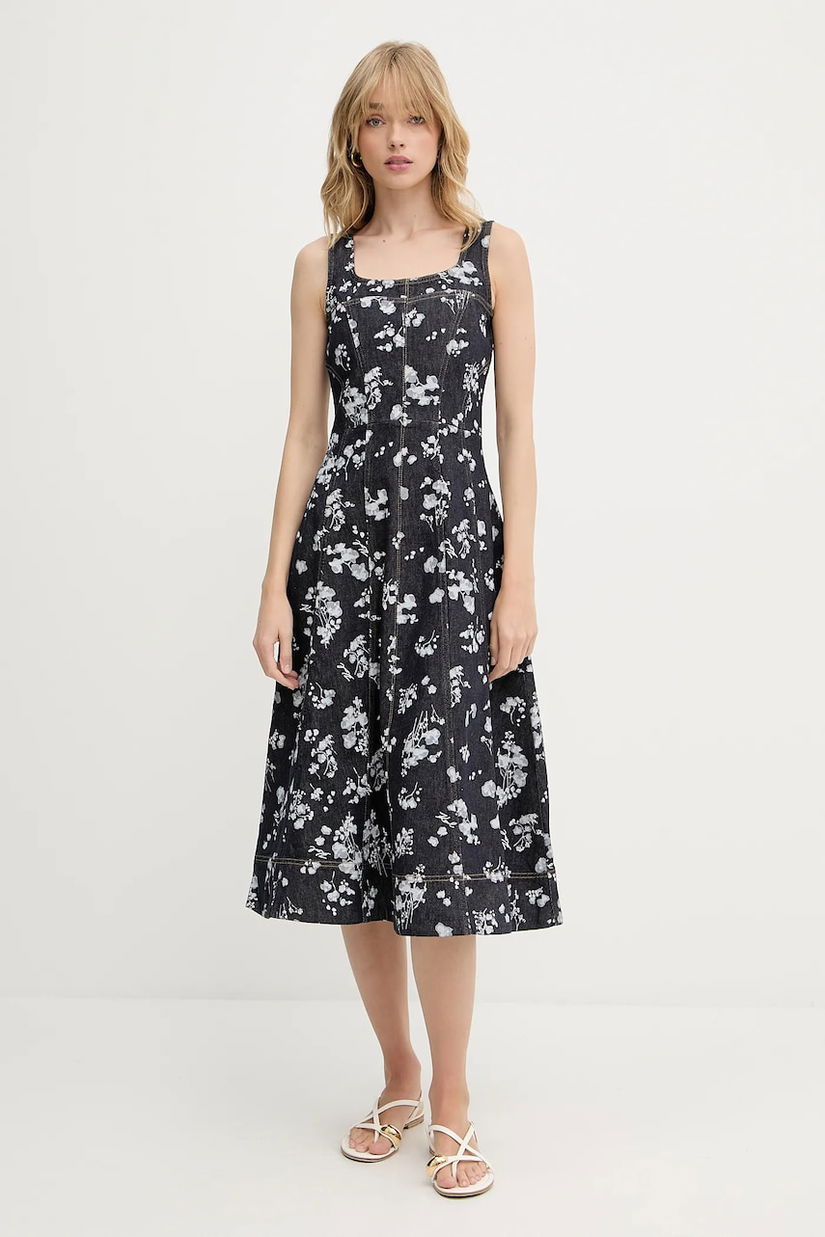 Karl Lagerfeld rochie din denim culoarea bleumarin, midi, evazati, A3W13004