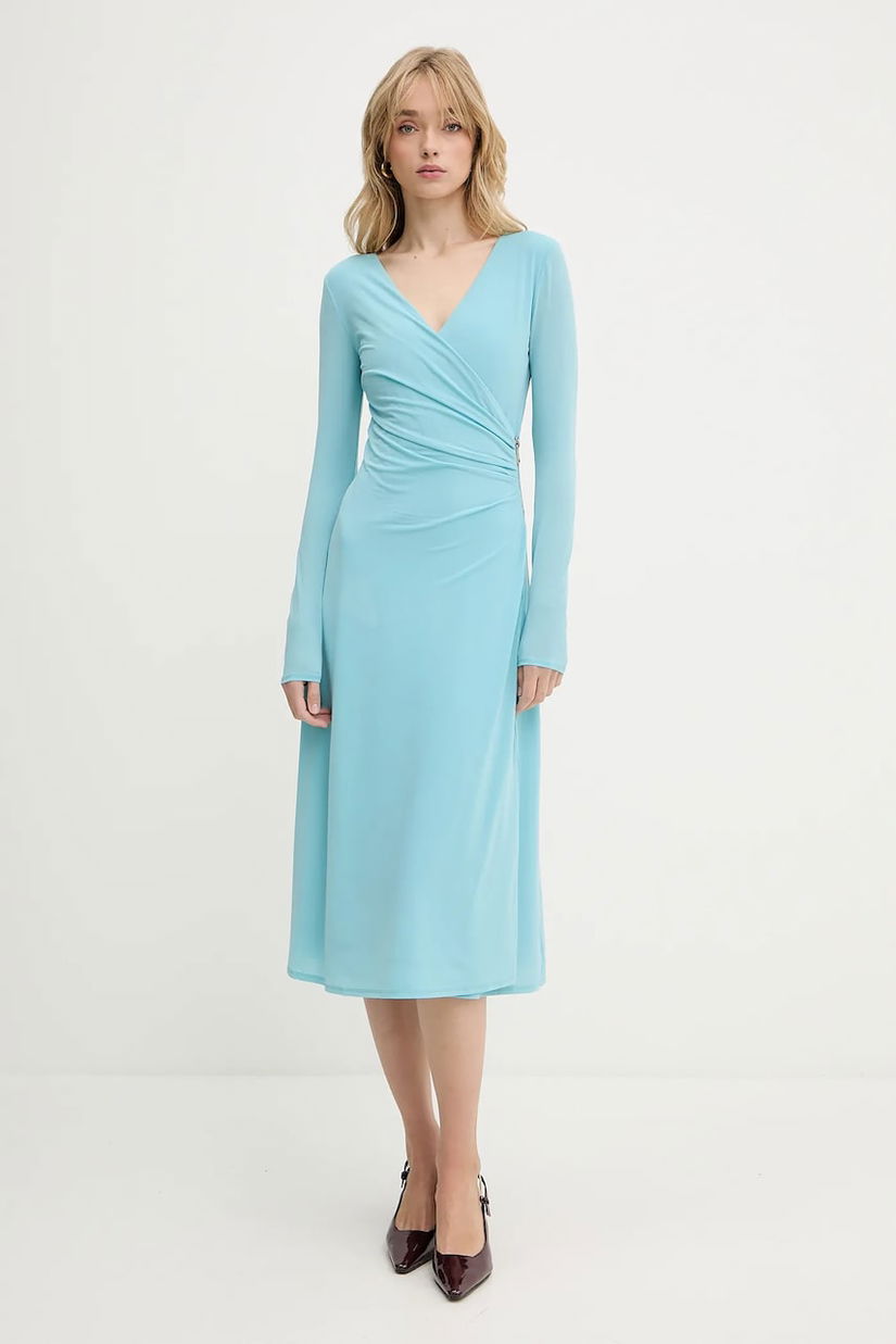 Karl Lagerfeld rochie culoarea turcoaz, midi, drept, A3W13042