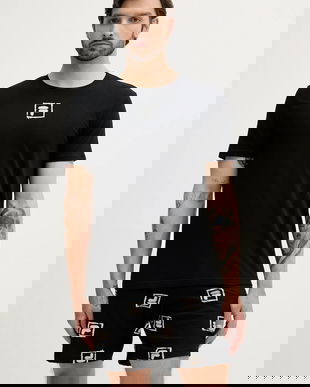 Fila set de pijama de bumbac culoarea negru, cu imprimeu, FPS1221