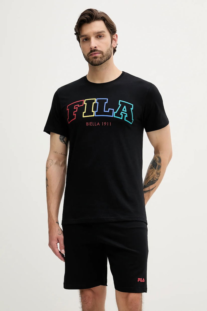 Fila pijamale de bumbac culoarea negru, cu imprimeu, FPS1223