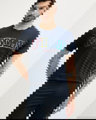 Fila set de pijama de bumbac culoarea bleumarin, cu imprimeu, FPS1223