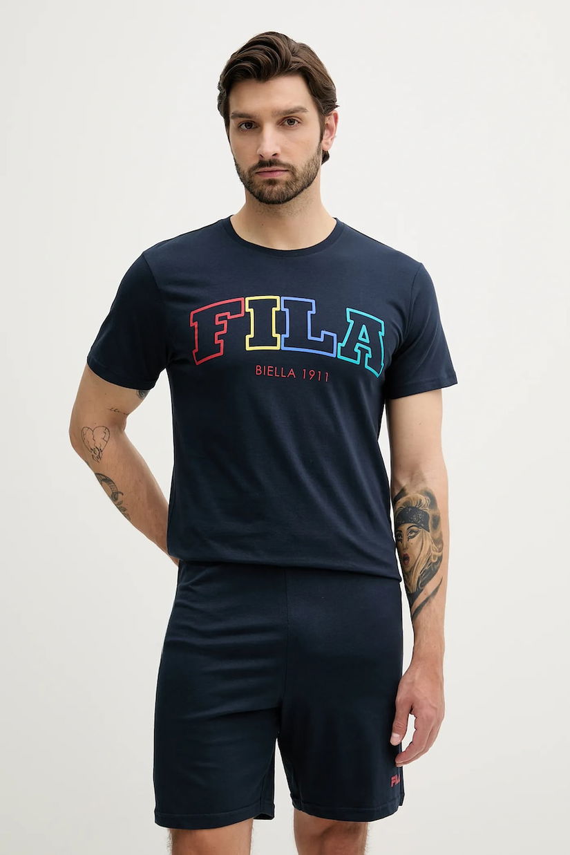 Fila pijamale de bumbac culoarea bleumarin, cu imprimeu, FPS1223