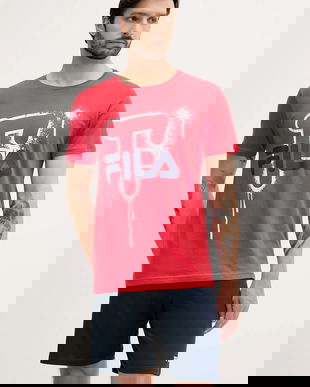 Fila set de pijama de bumbac culoarea rosu, cu imprimeu, FPS1220