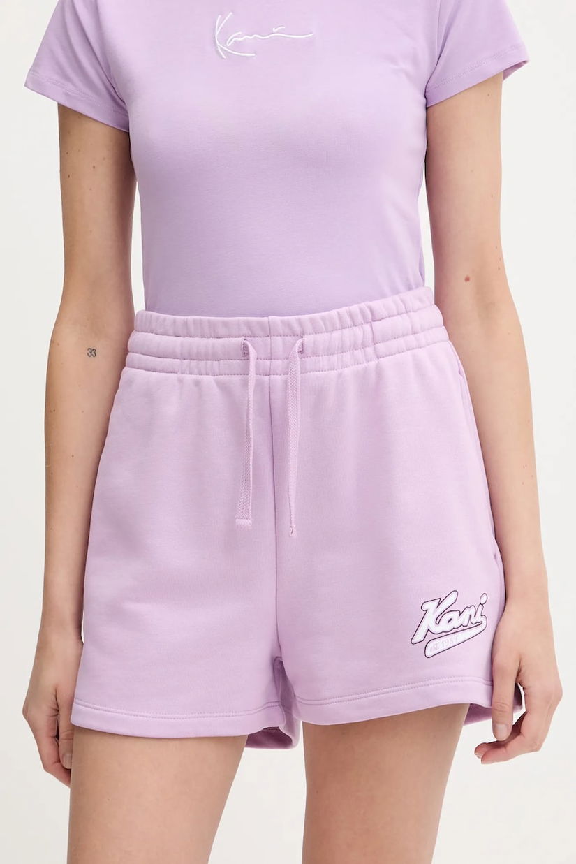 Karl Kani pantaloni scurți culoarea violet, cu imprimeu, high waist, PD00005434