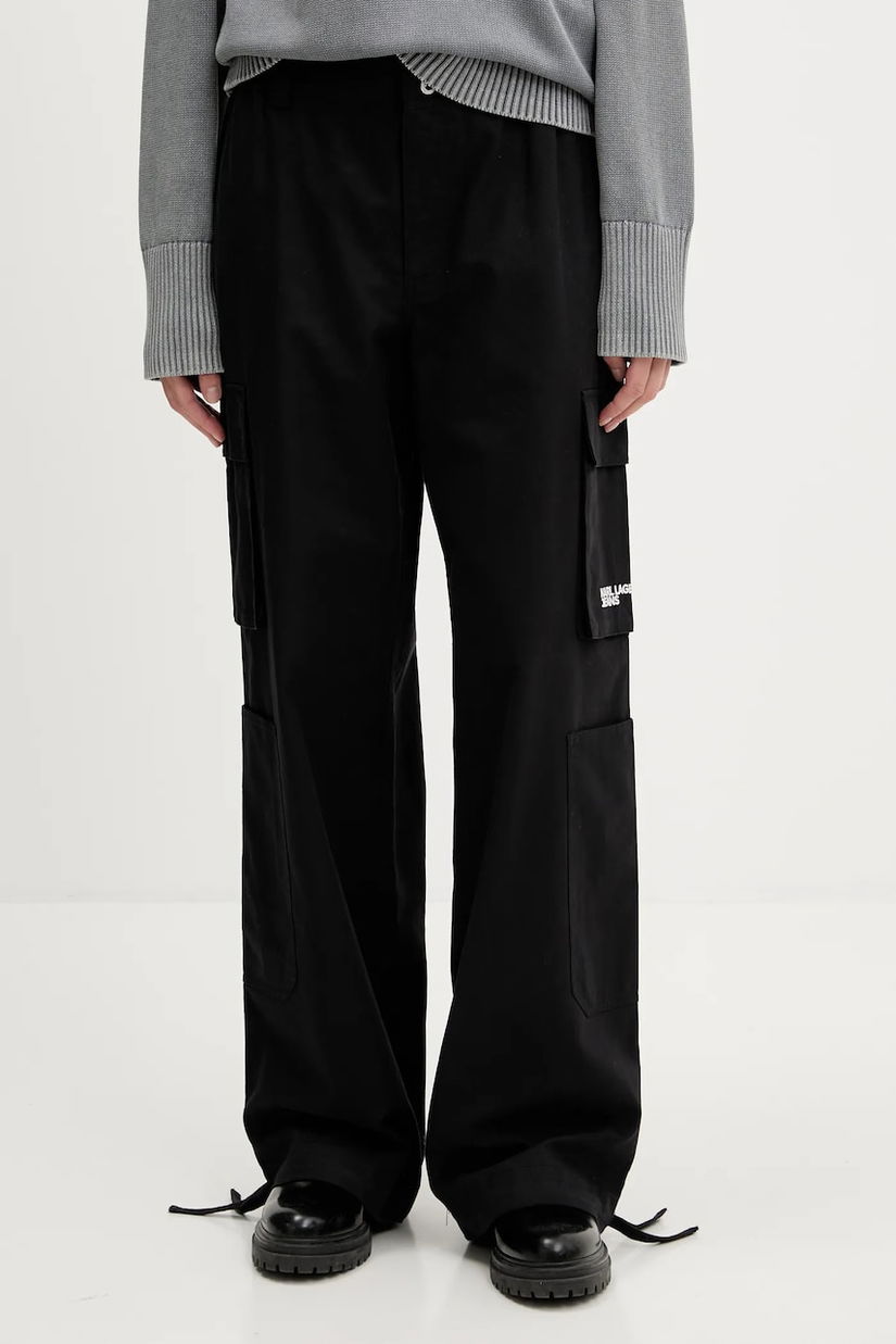 Karl Lagerfeld Jeans pantaloni culoarea negru, lat, high waist, A3W10081