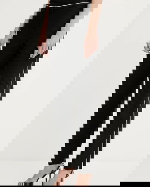 Karl Lagerfeld pantaloni din lână culoarea negru, drept, high waist, A3W10094