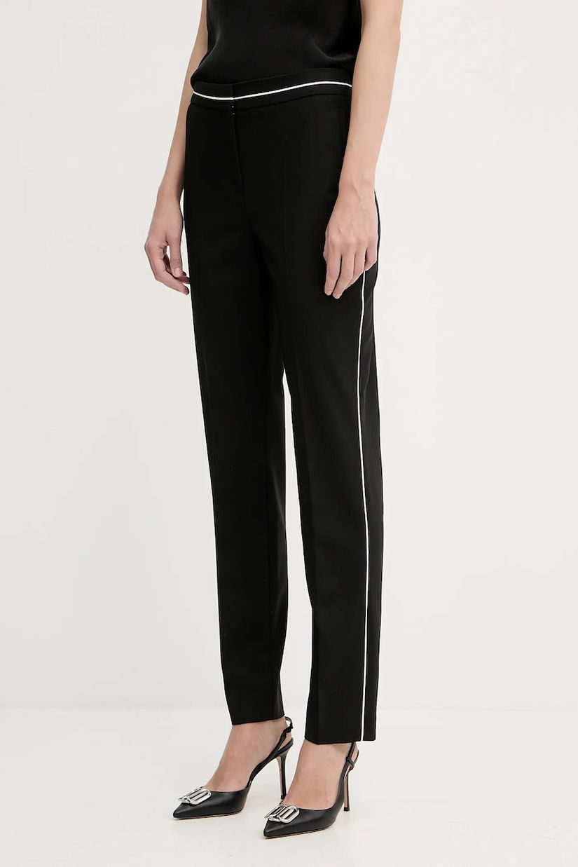 Karl Lagerfeld pantaloni din lână culoarea negru, drept, high waist, A3W10094