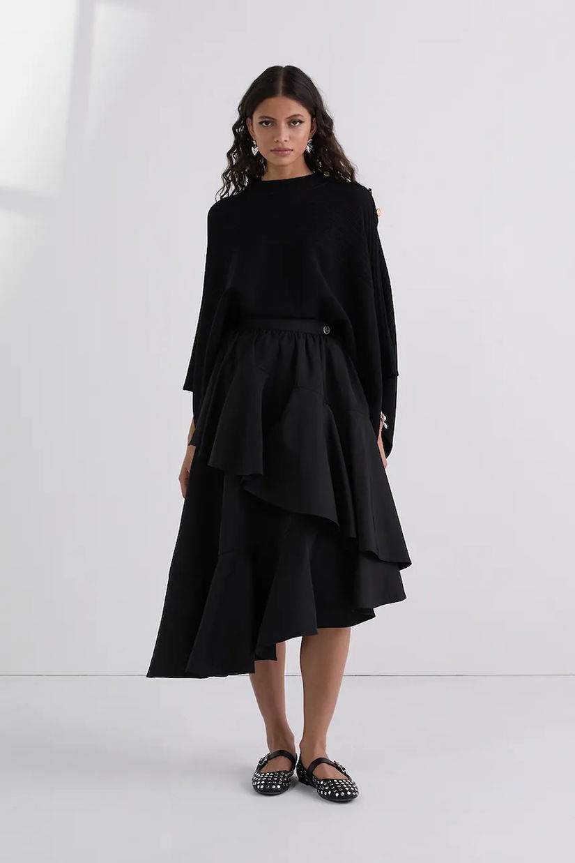 Karl Lagerfeld fustă culoarea negru, midi, evazati, A3W12015