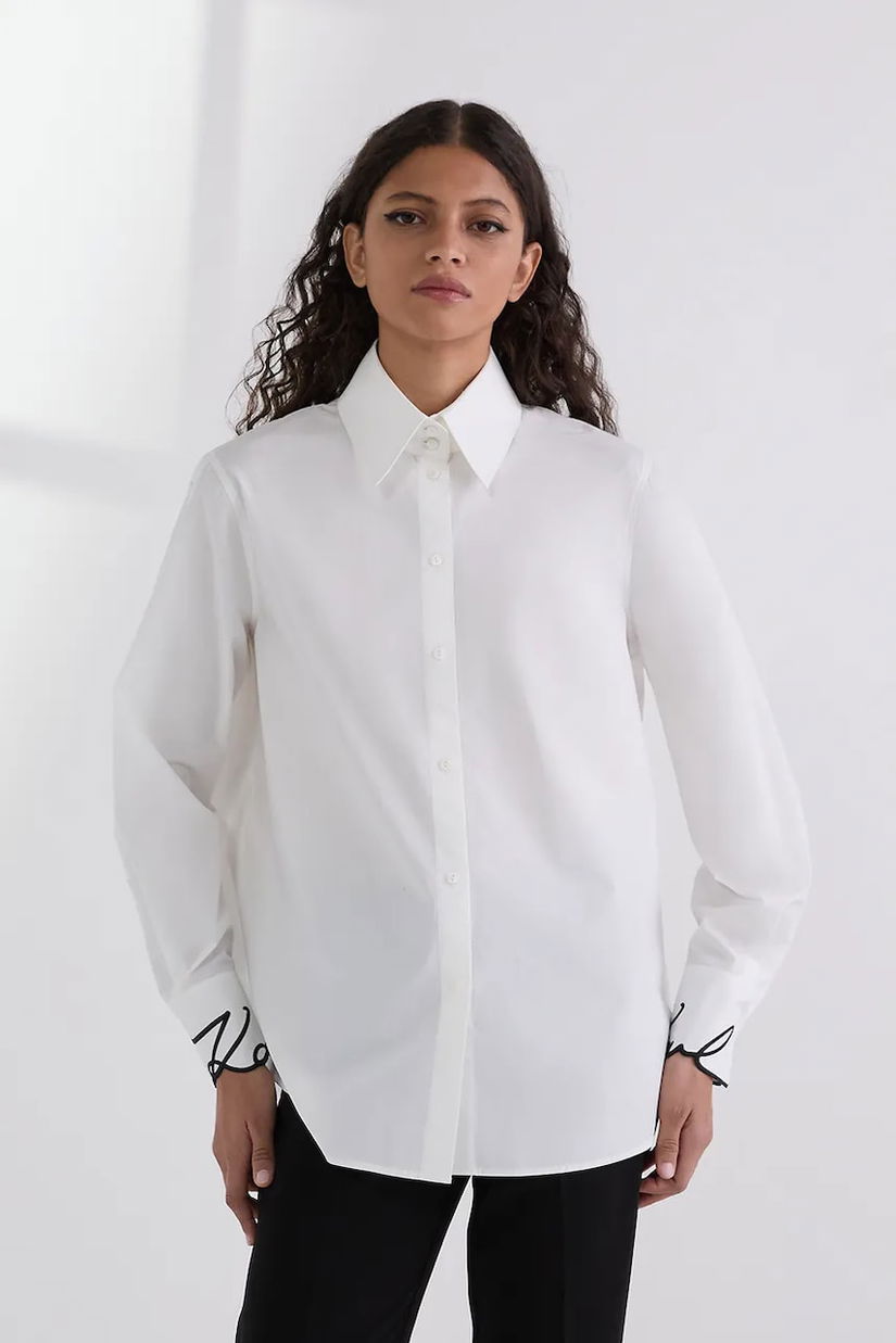 Karl Lagerfeld cămașă din bumbac culoarea alb, cu guler clasic, regular, A3W11023
