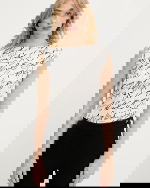 Karl Lagerfeld body culoarea bej, cu imprimeu, A3W17010